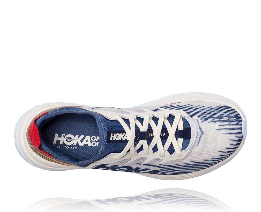 Running Shoes Mens - Hoka One One Carbon X-SPE - White/Blue - ROXMWUQ-93